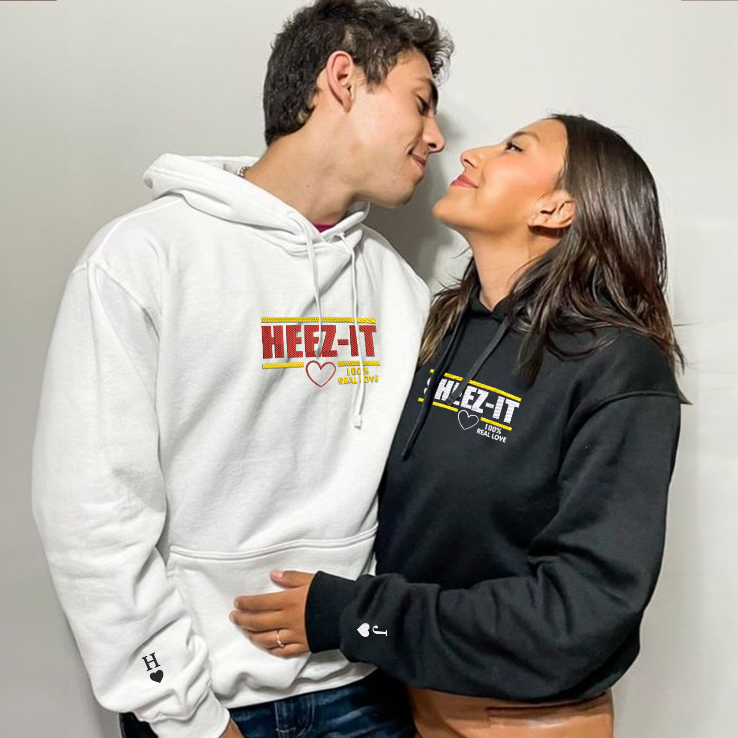 Custom Embroidered Heez It Sheez It Matching Hoodies for Couples