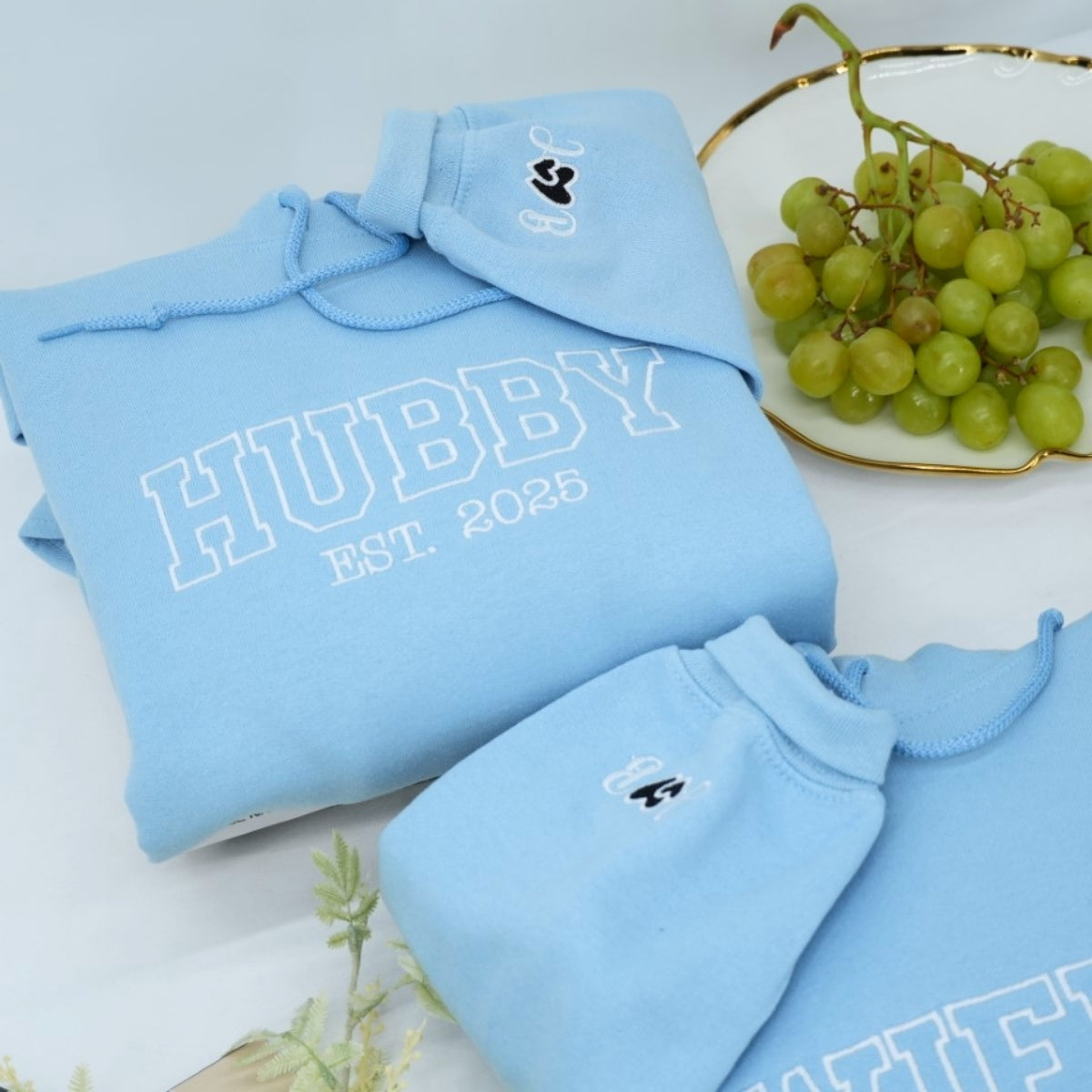 Hubby Wifey Custom Hoodies - Matching Embroidered Couples Sweatshirts - Wedding Anniversary Gift