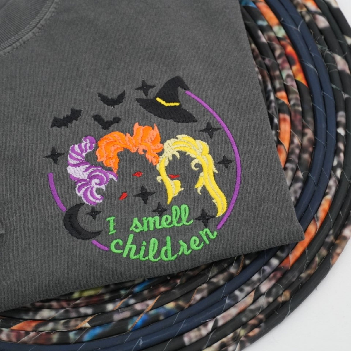 Halloween Witch Sisters Custom T-Shirts - Cropped Embroidered Tees - Perfect Spooky Season Gift