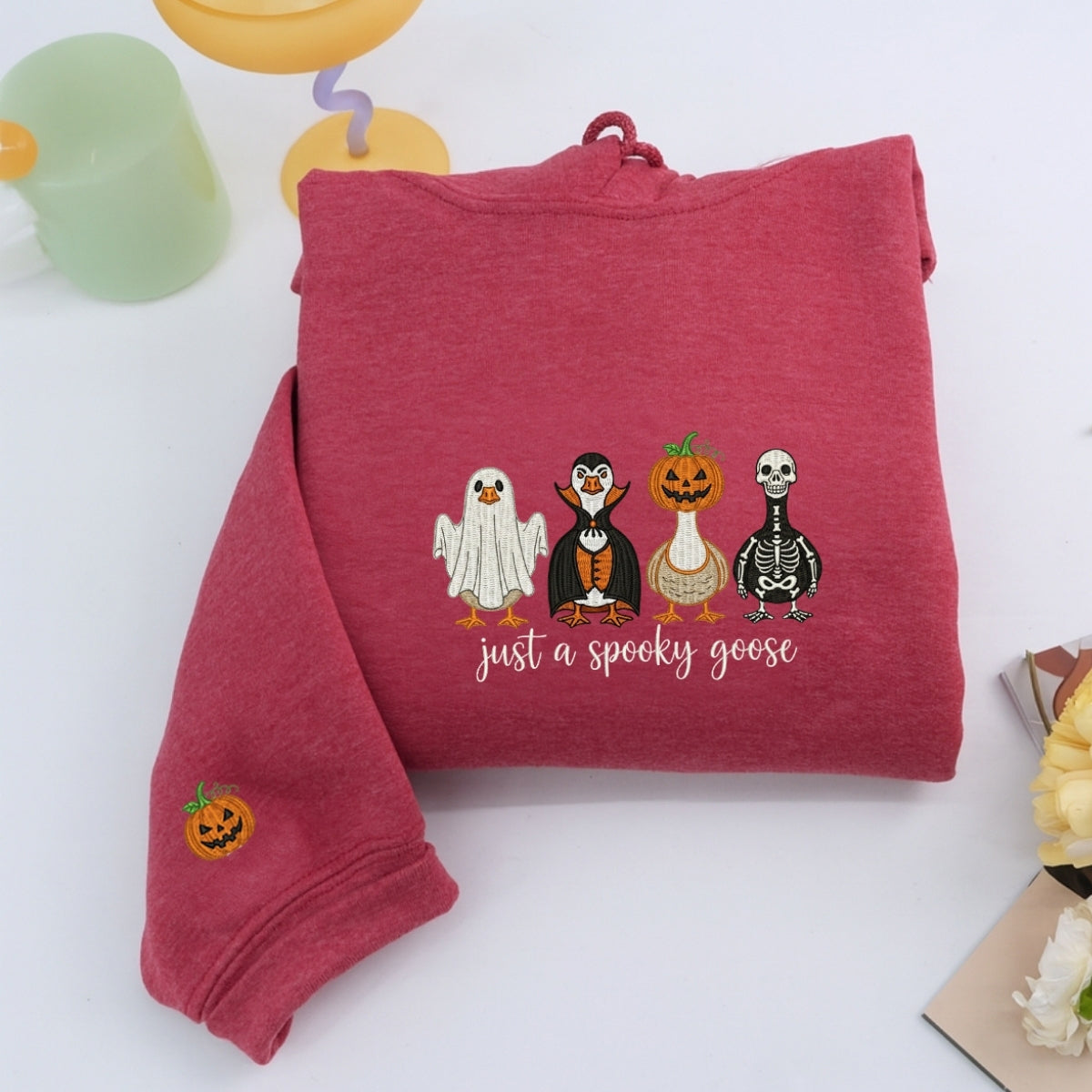 Just A Spooky Goose Custom Sweatshirts - Halloween Geese Embroidered Apparel - Perfect Cute Halloween Gift