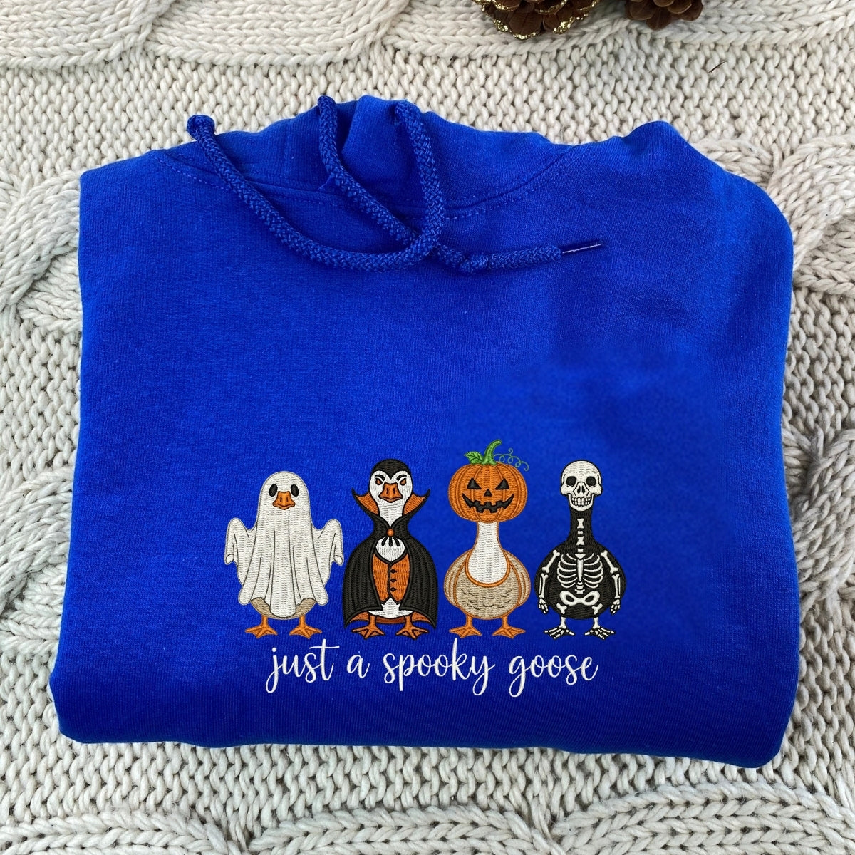 Just A Spooky Goose Custom Sweatshirts - Halloween Geese Embroidered Apparel - Perfect Cute Halloween Gift
