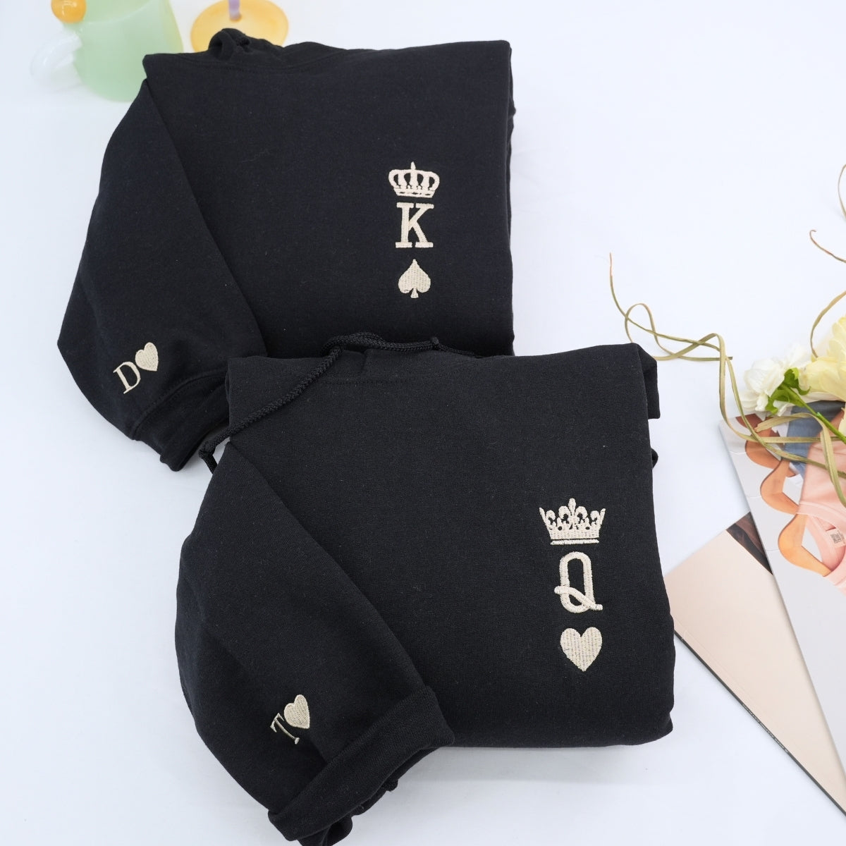 King And Queen Hoodie, Matching Relationship Embroidered Hoodies