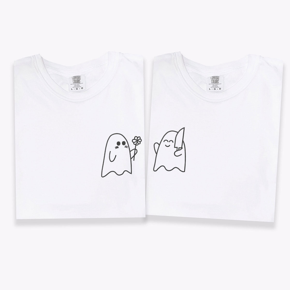 Custom Embroidered Lovely Sheet Ghost Matching T-shirts for Couples