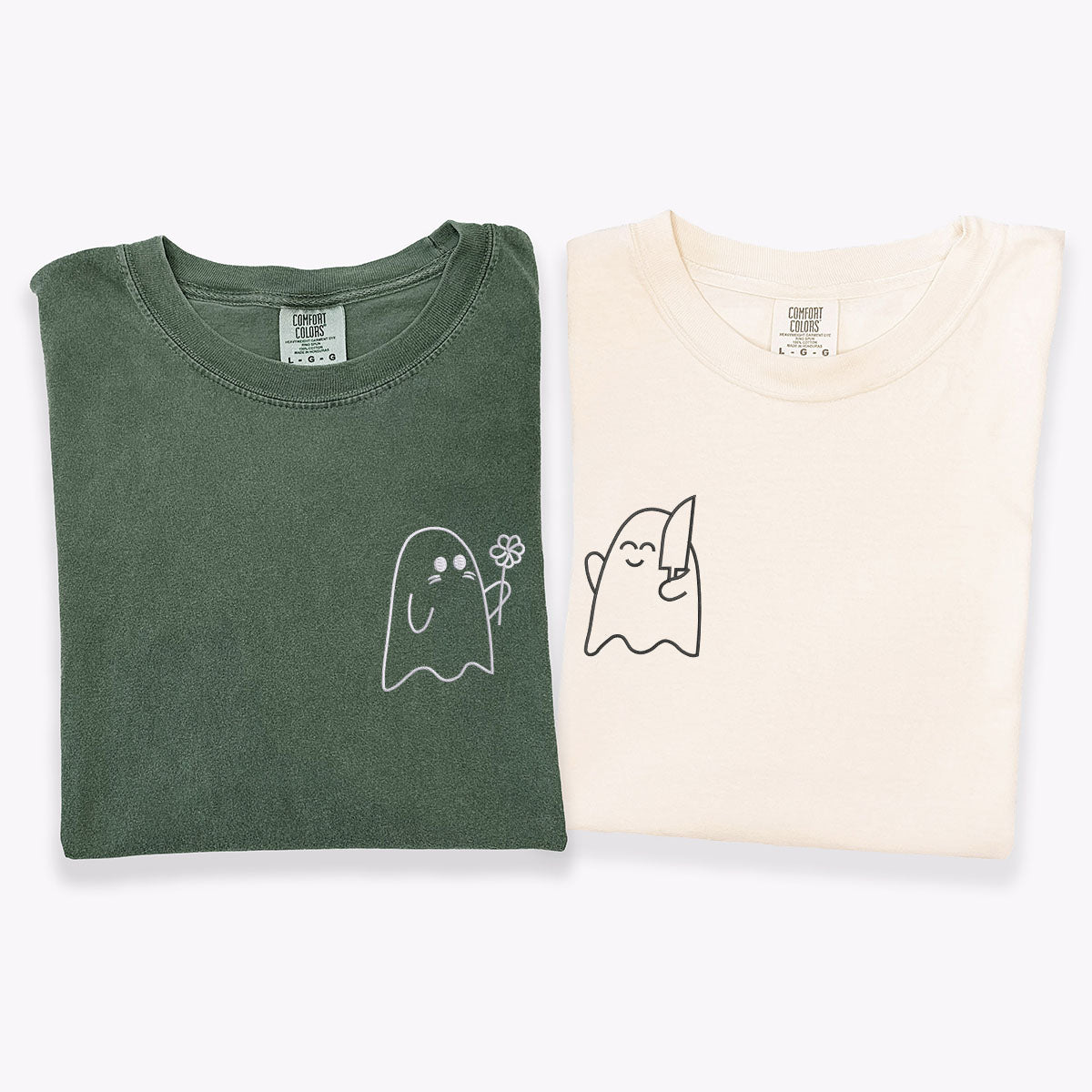 Custom Embroidered Lovely Sheet Ghost Matching T-shirts for Couples