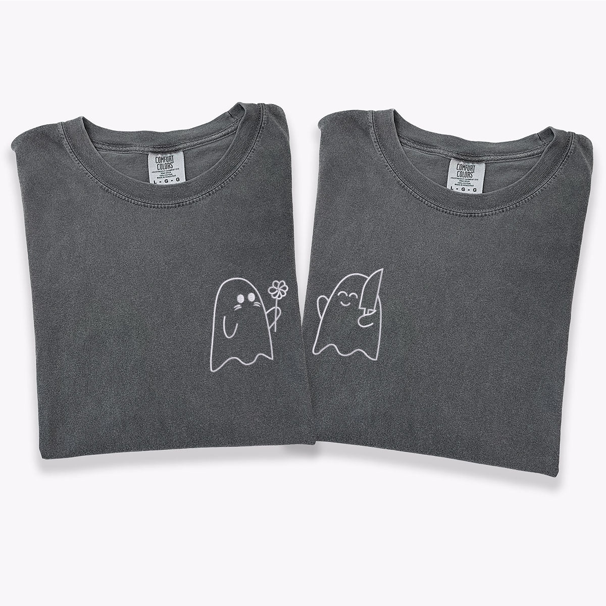 Custom Embroidered Lovely Sheet Ghost Matching T-shirts for Couples