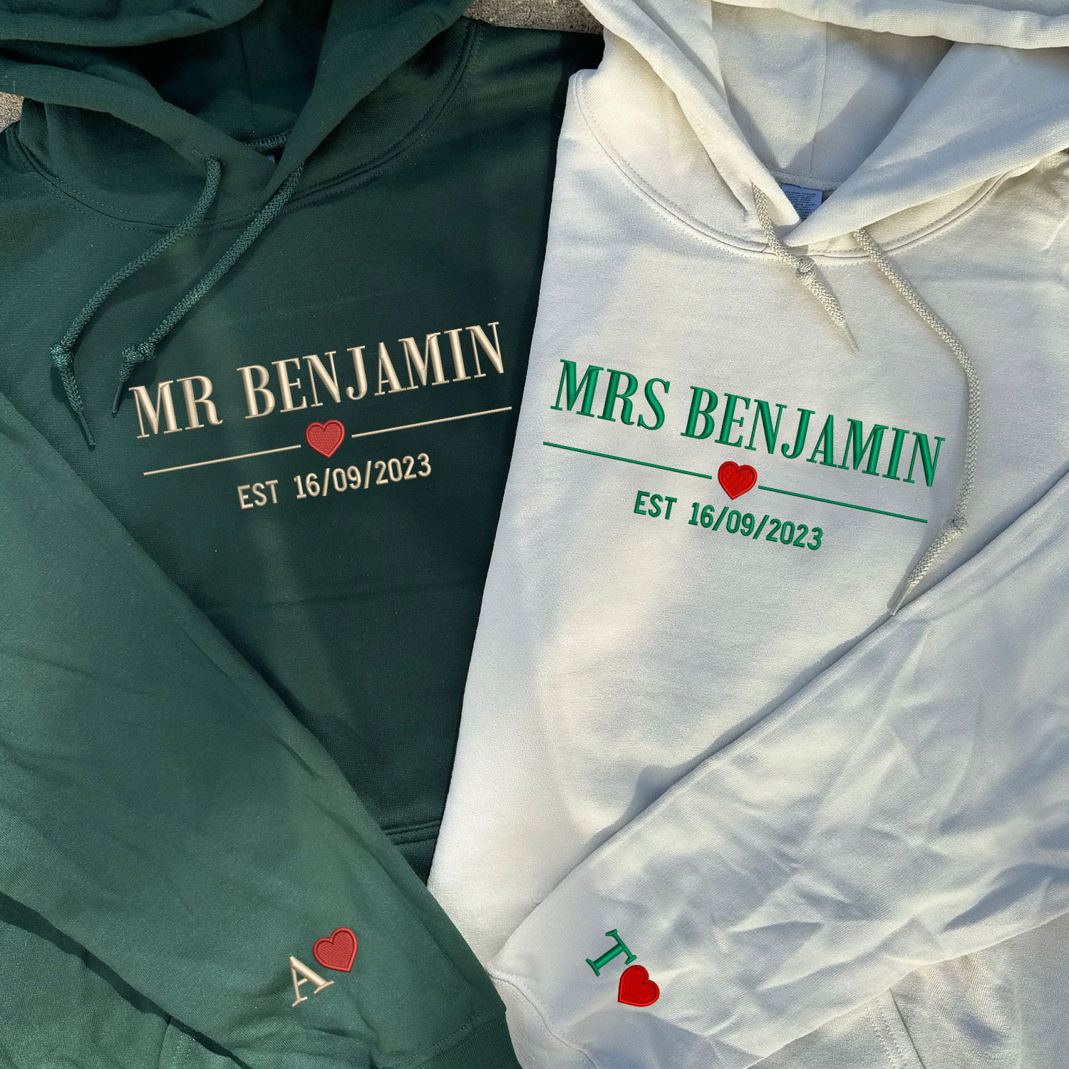 Embroidered Mr & Mrs with Est Year Hoodie or Sweatshirt