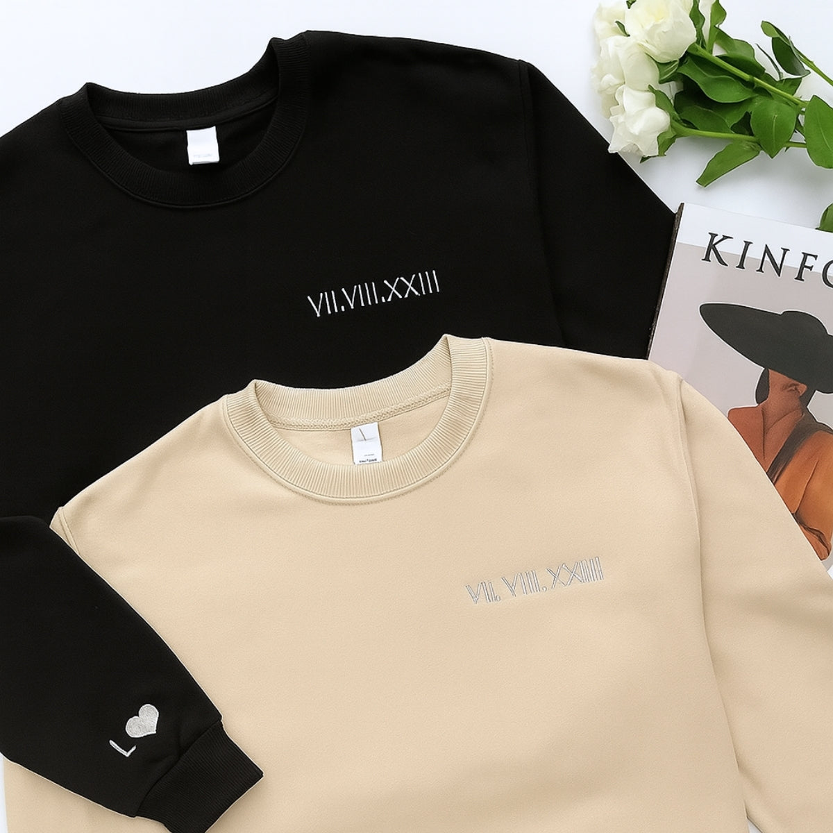 Matching Anniversary Hoodies - Custom Roman Numeral Couples Embroidered Sweatshirts - Wedding Gift