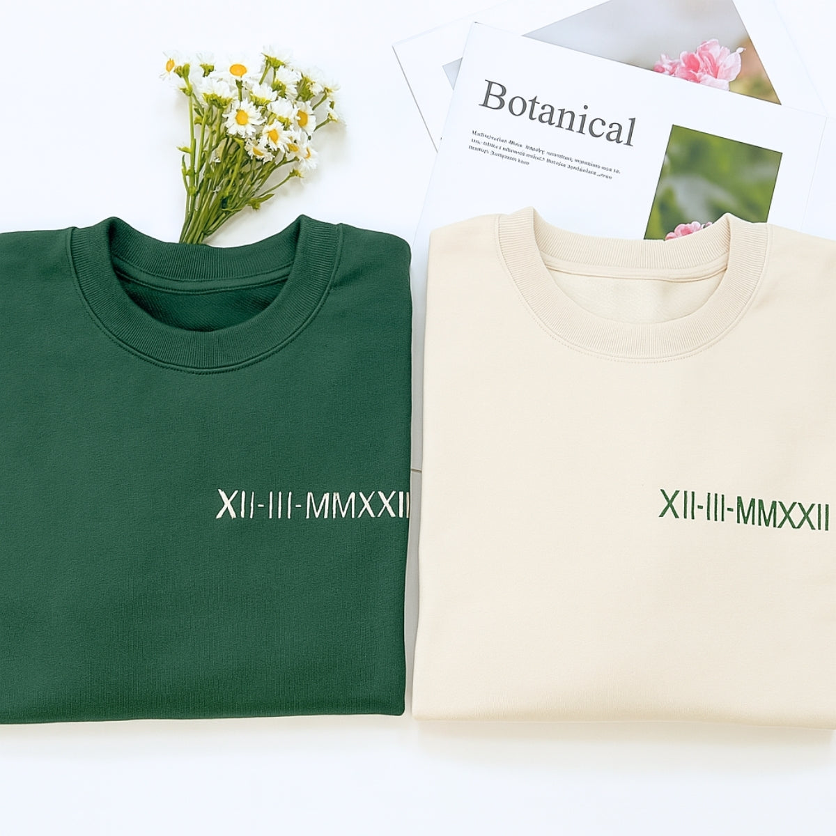 Matching Couple Hoodies - Custom Roman Numeral Date Embroidered Sweatshirts - His Hers Gift