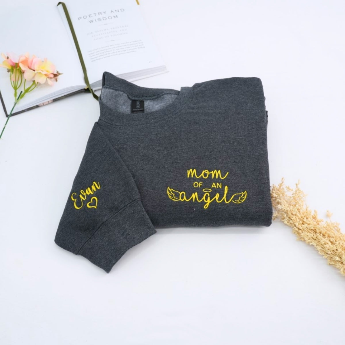 Mom of Angel Custom Hoodies - Memorial Embroidered Sweatshirts - Remembrance Gift for Loss of Child