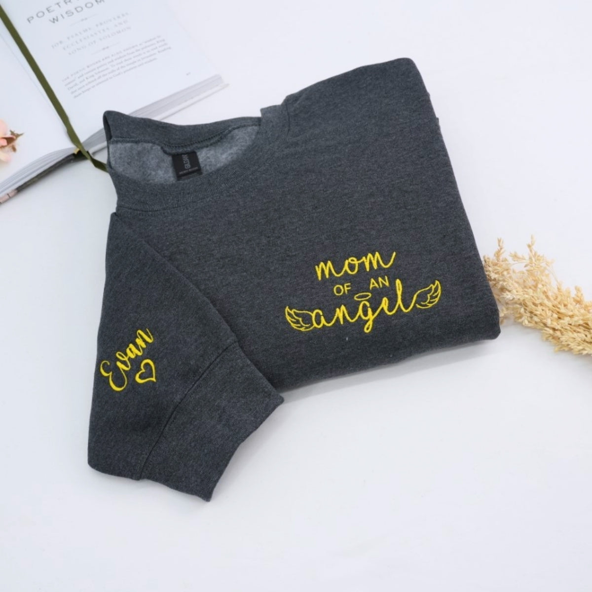 Mom of Angel Custom Hoodies - Memorial Embroidered Sweatshirts - Remembrance Gift for Loss of Child