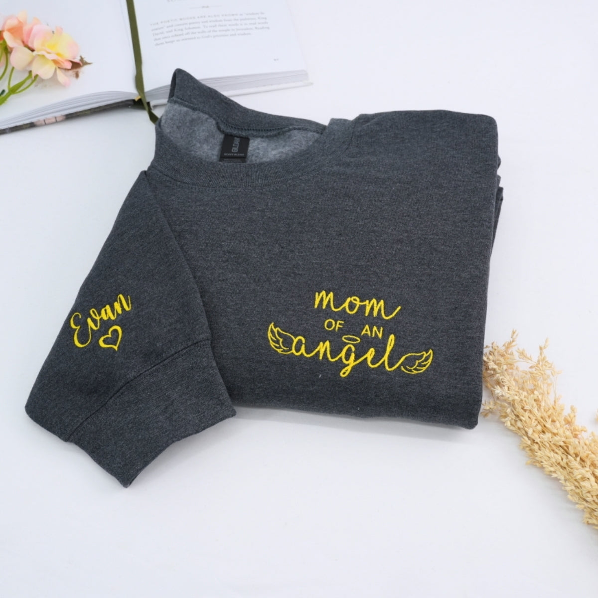 Mom of Angel Custom Hoodies - Memorial Embroidered Sweatshirts - Remembrance Gift for Loss of Child