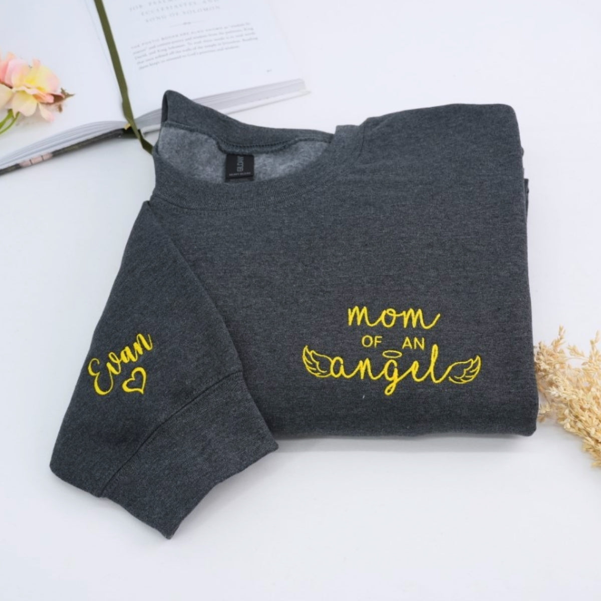 Mom of Angel Custom Hoodies - Memorial Embroidered Sweatshirts - Remembrance Gift for Loss of Child