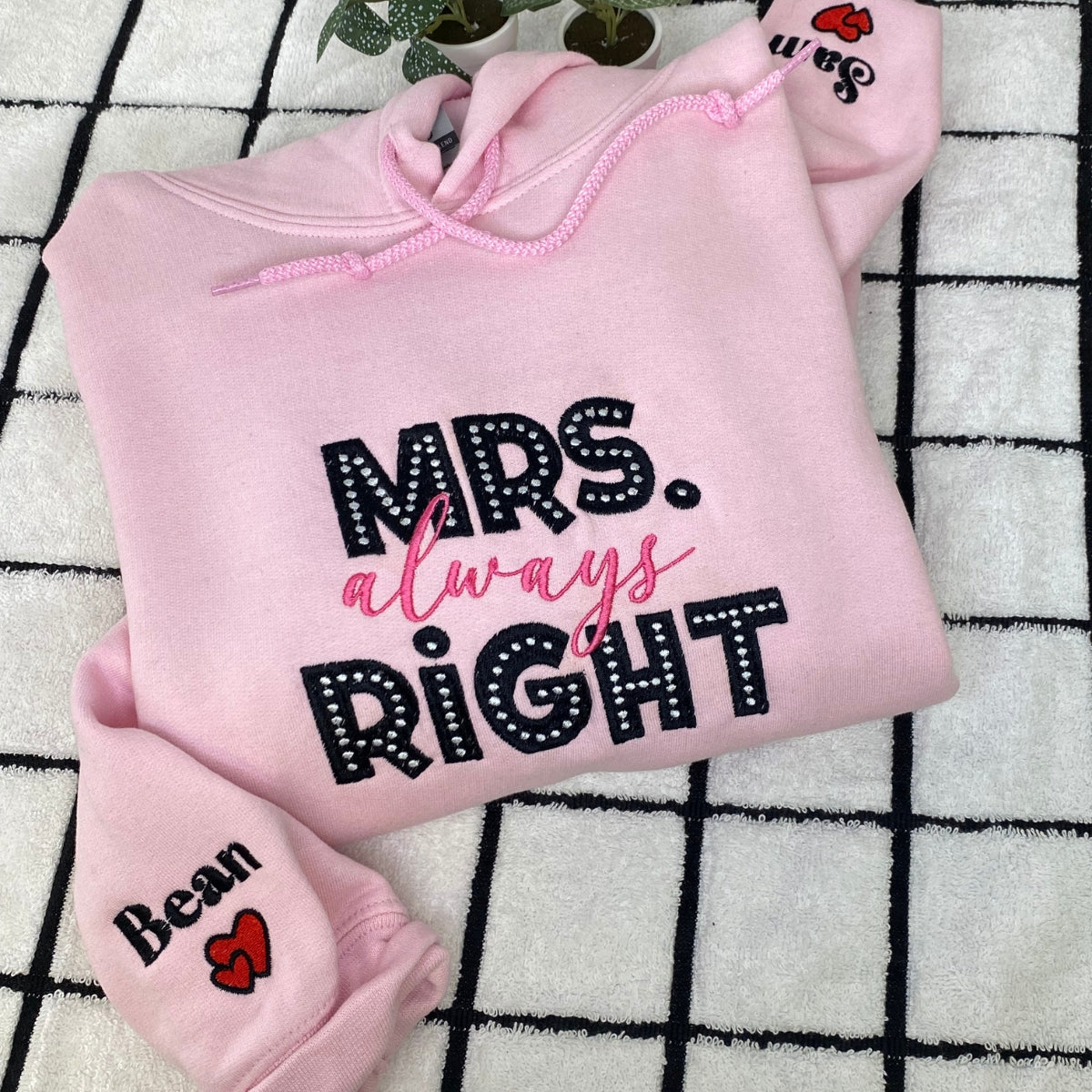 Mr Right x Mrs Always Right Pocket Individuell bestickte passende Hoodies für Paare
