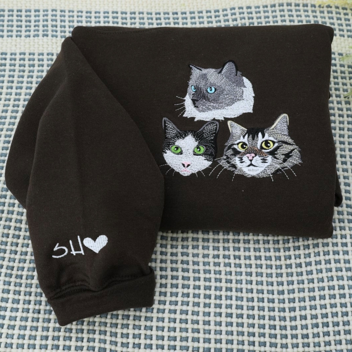 Multi Cat Portrait Hoodies - Custom Pet Face Embroidered Sweatshirts - Personalized Cat Family Gift