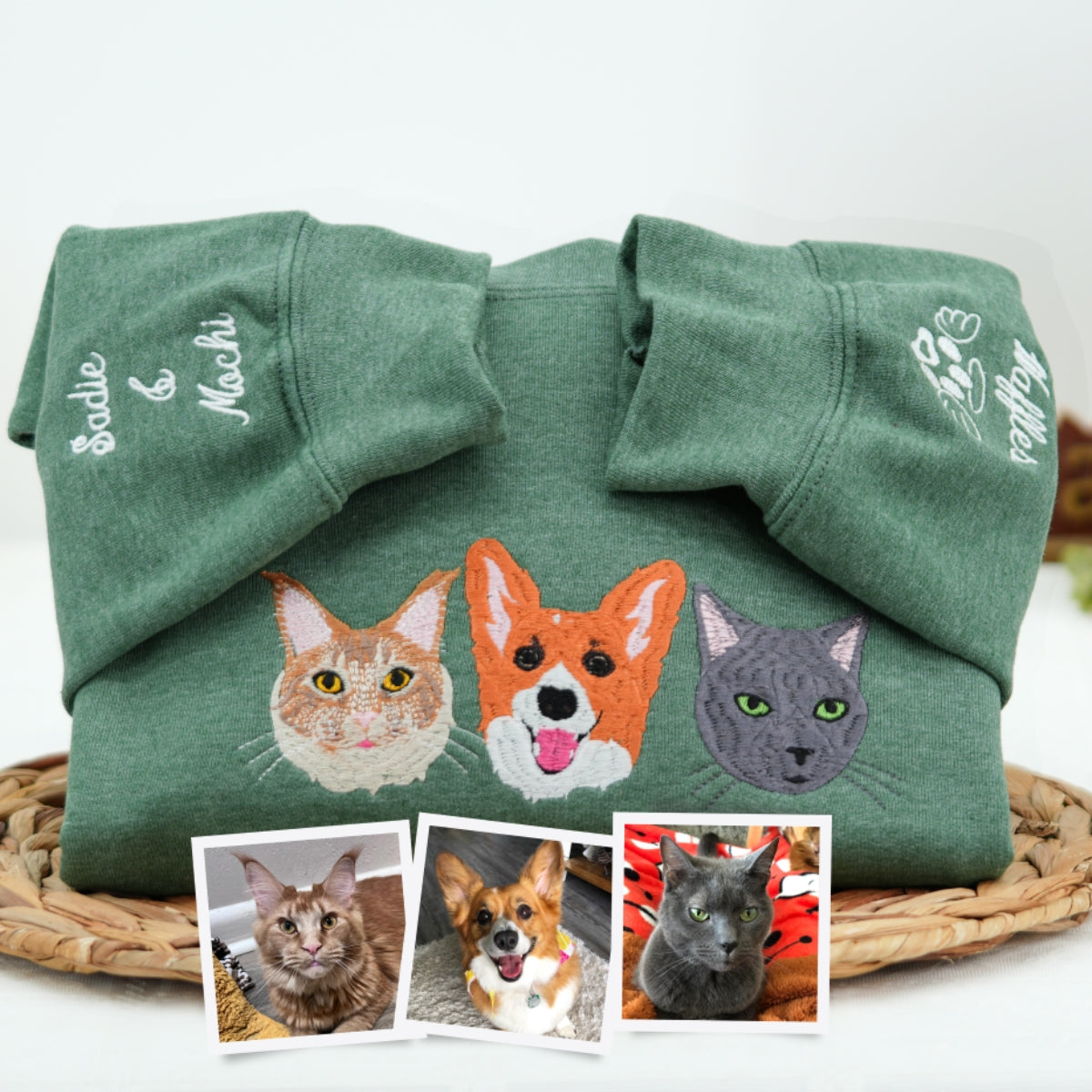 Multi Cat Portrait Hoodies - Custom Pet Face Embroidered Sweatshirts - Personalized Cat Family Gift