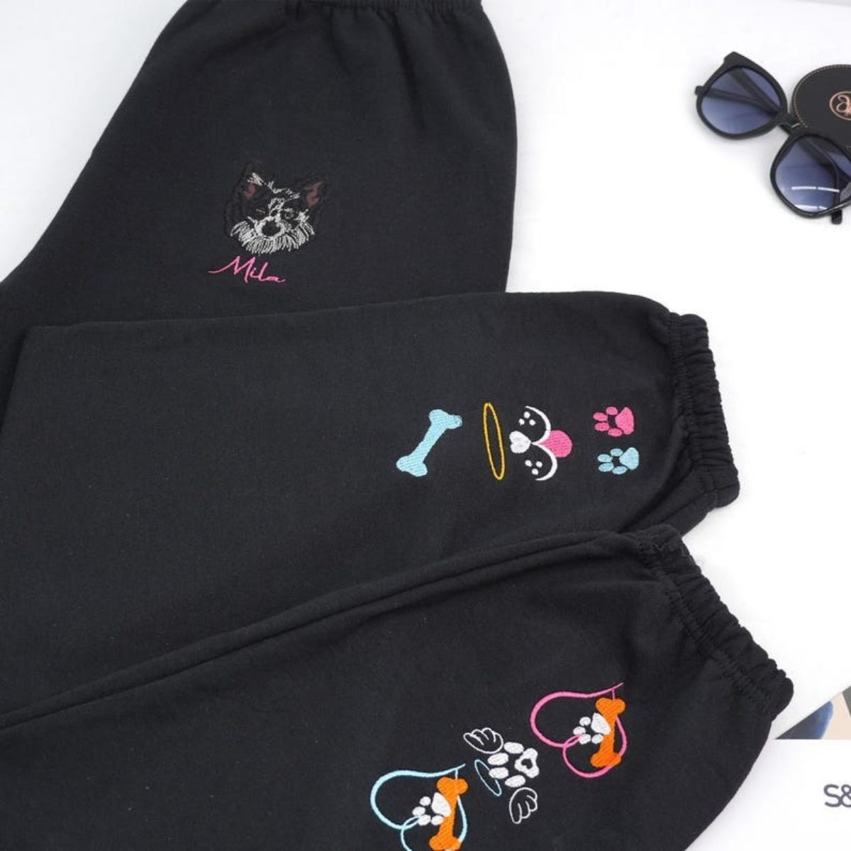 Multi Pet Portrait Sweatpants - Custom Dog Names Embroidered Sweatpants - Premium Pet Family Gift