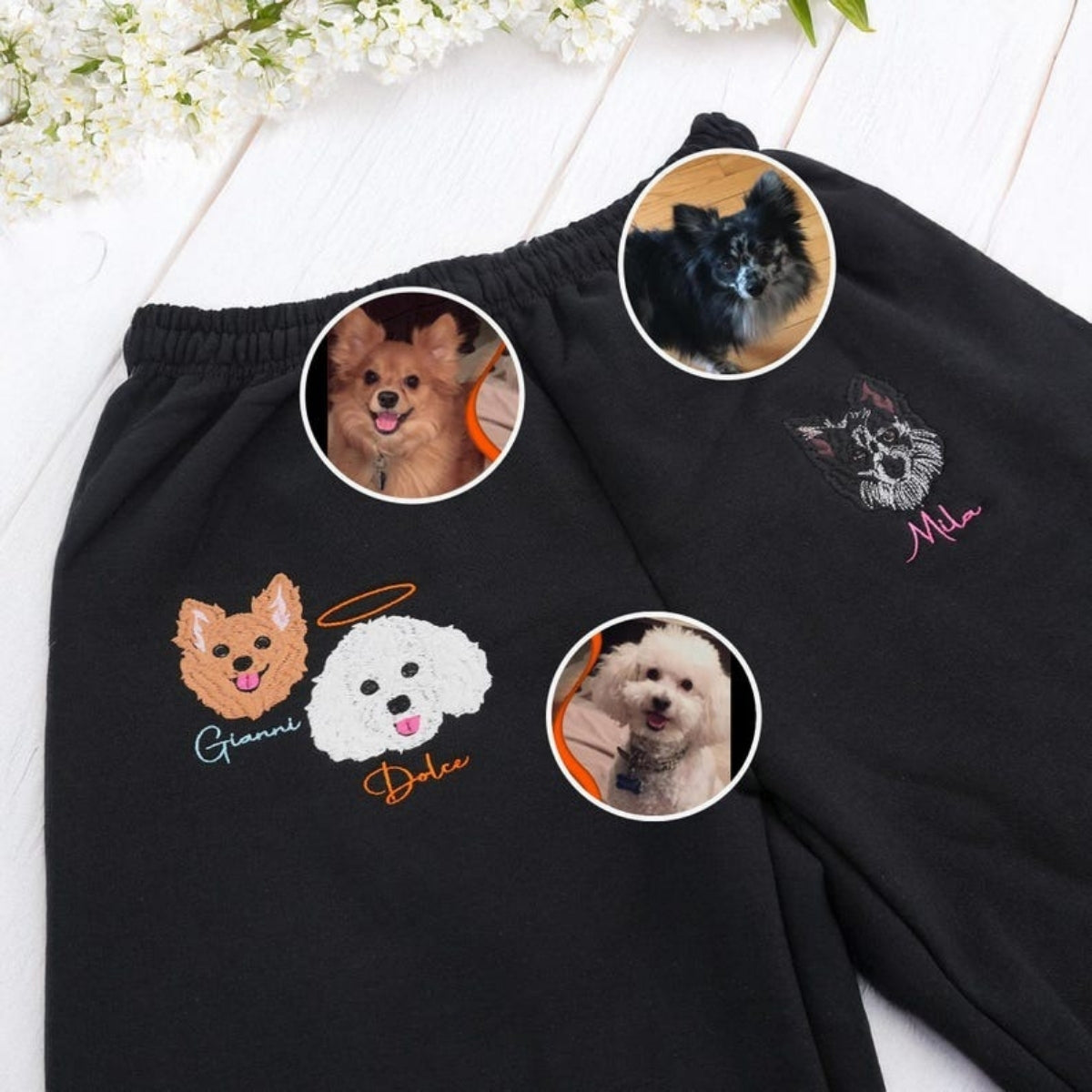 Multi Pet Portrait Sweatpants - Custom Dog Names Embroidered Sweatpants - Premium Pet Family Gift