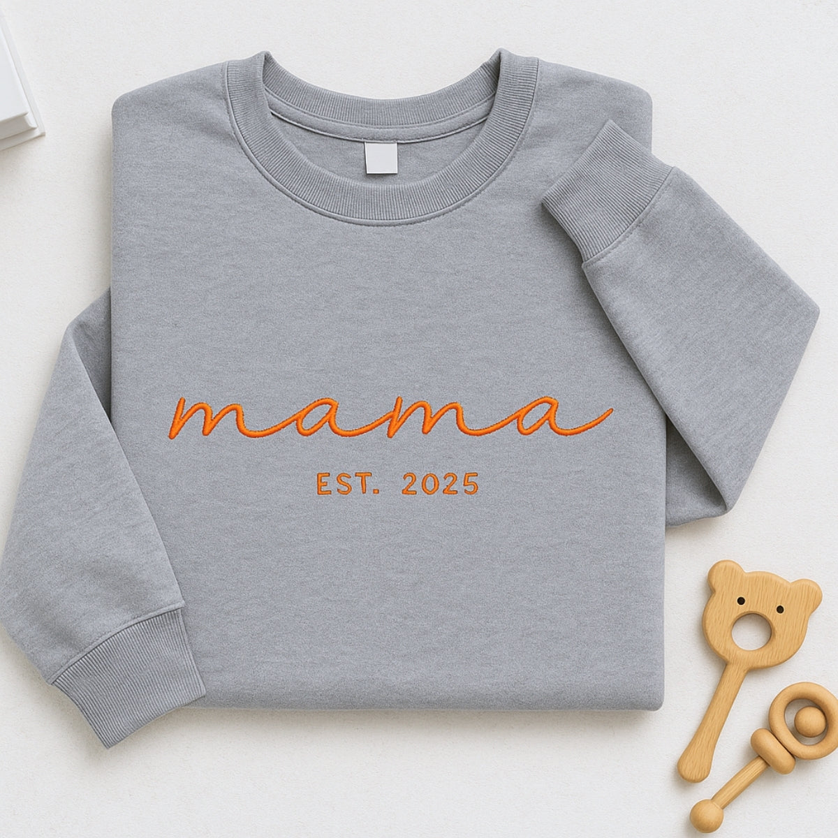 New Mom Custom Sweatshirts - Mama EST Embroidered Hoodies - Perfect Mother's Day Gift