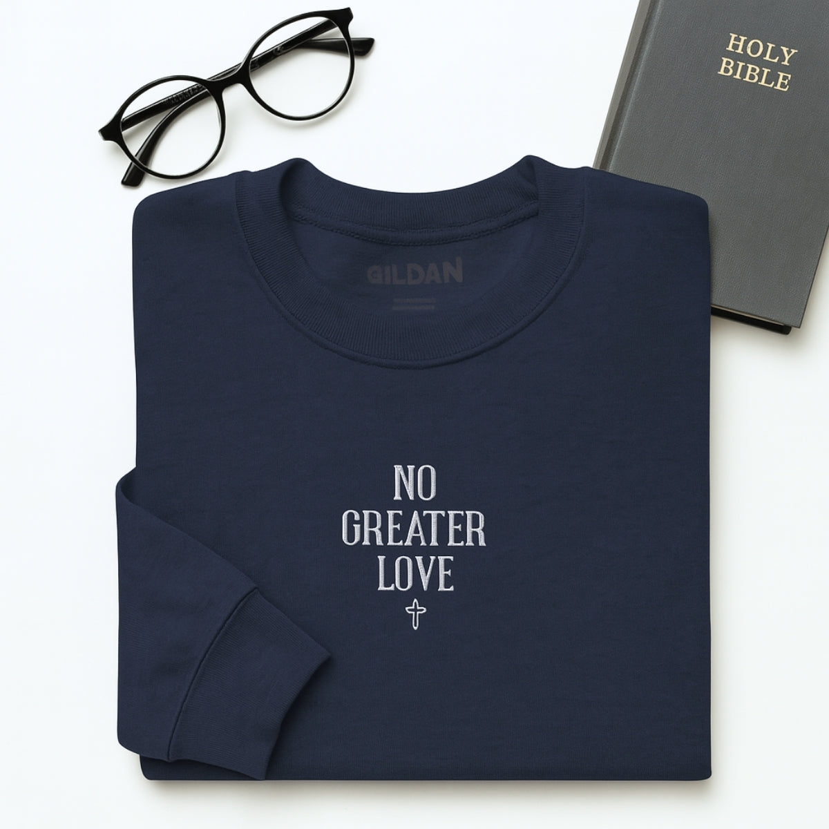 No Greater Love Hoodies - Christian Scripture Embroidered Sweatshirts - Biblical John 15:13 Gift