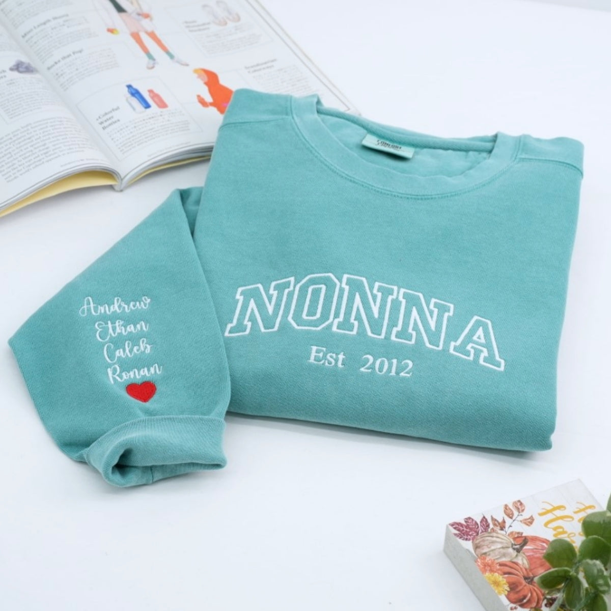 Nonna Custom Sweatshirts - Grandma Embroidered Varsity Style - Personalized Grandchildren Names Gift