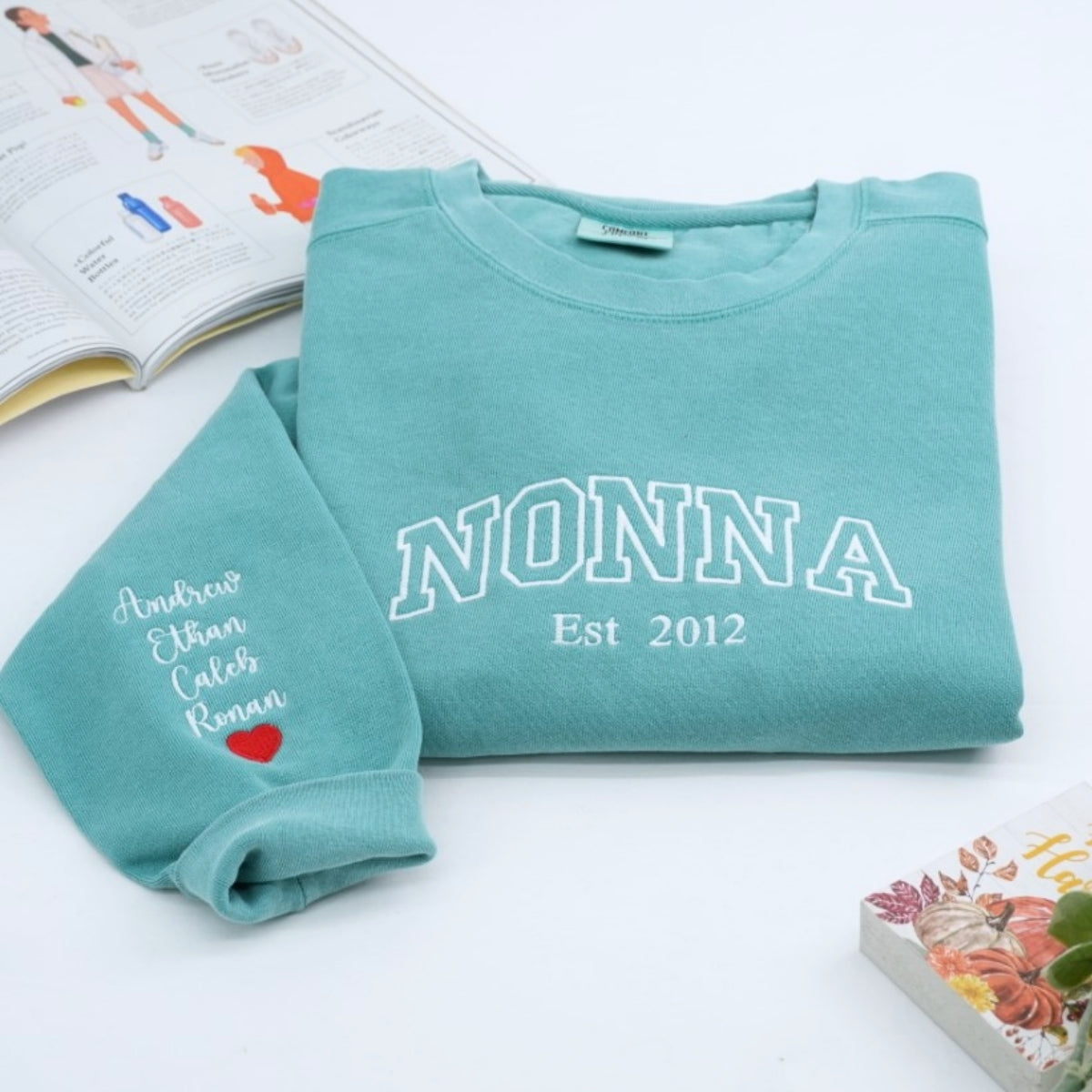 Nonna Custom Sweatshirts - Grandma Embroidered Varsity Style - Personalized Grandchildren Names Gift