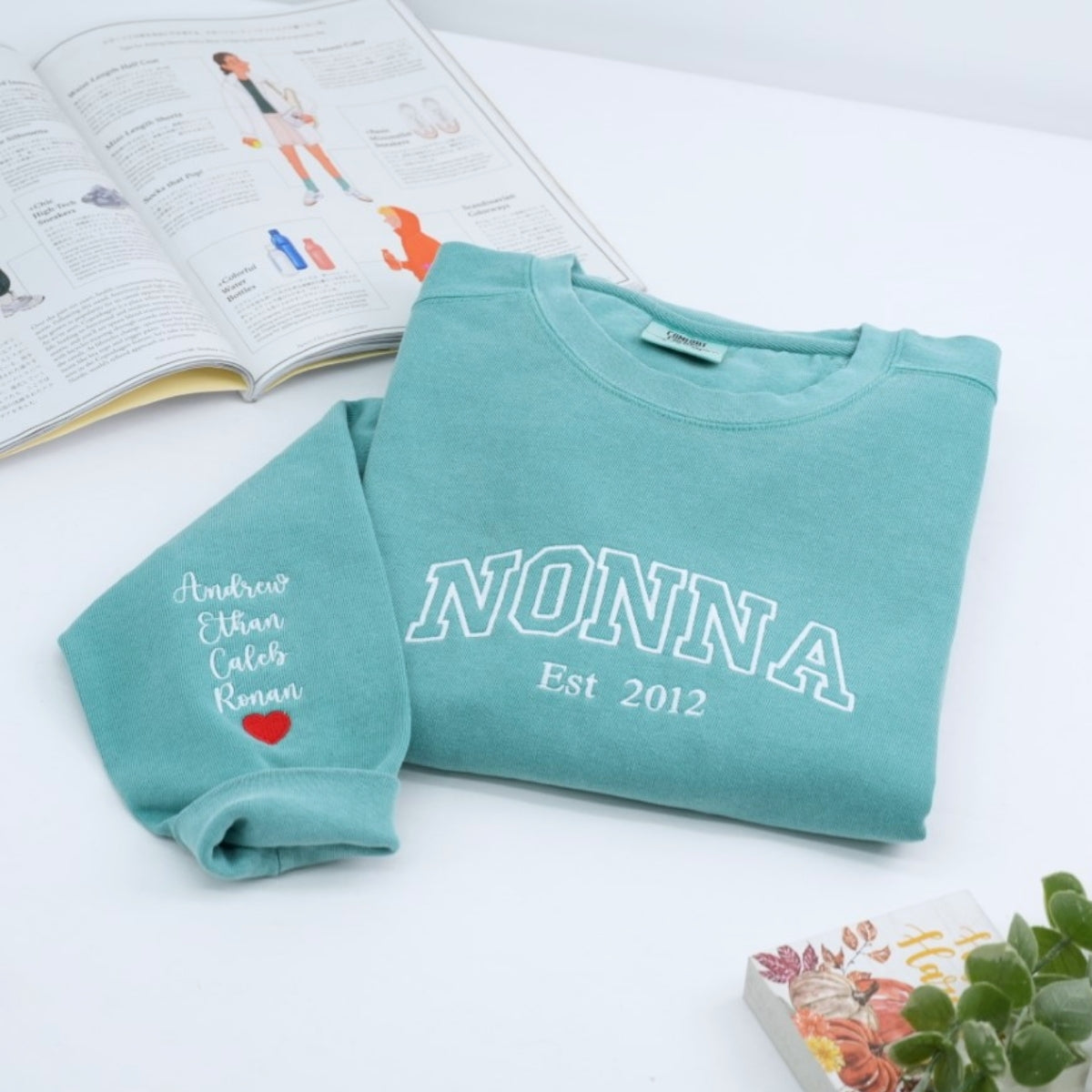 Nonna Custom Sweatshirts - Grandma Embroidered Varsity Style - Personalized Grandchildren Names Gift