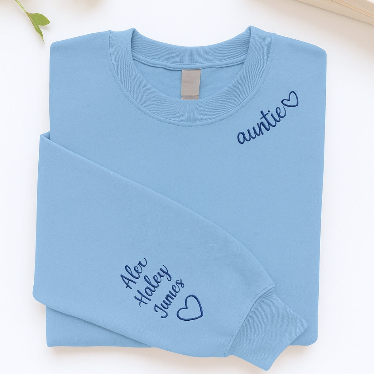 Personalized Auntie Embroidered Sweatshirts - Custom Aunt Hoodie With Niece Nephew Names - Perfect Gift