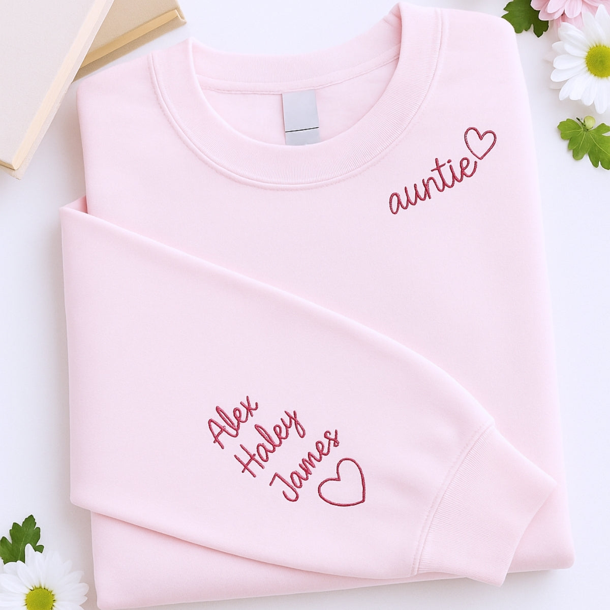 Personalized Auntie Embroidered Sweatshirts - Custom Aunt Hoodie With Niece Nephew Names - Perfect Gift