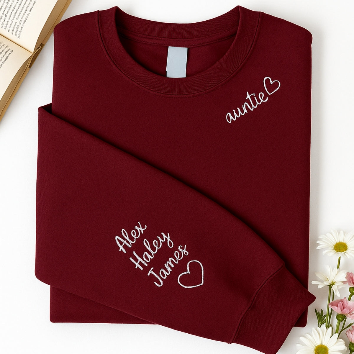 Personalized Auntie Embroidered Sweatshirts - Custom Aunt Hoodie With Niece Nephew Names - Perfect Gift