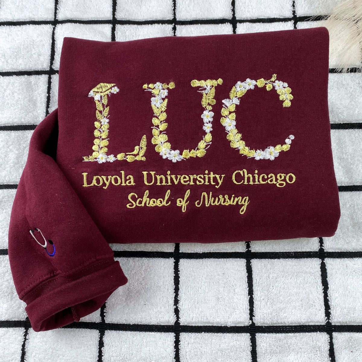 Personalized Botanical University Hoodies - Custom Floral Name Embroidered College Sweatshirts