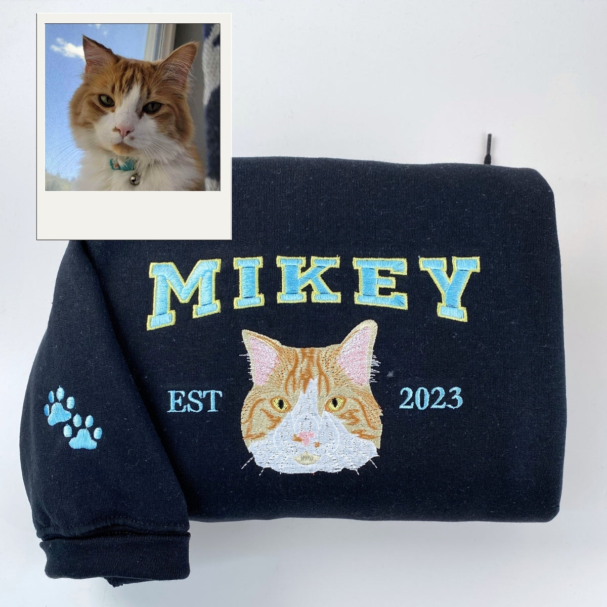 Personalized Cat Name Hoodies - Custom Pet Varsity Embroidery Sweatshirts - Cat Parent Apparel