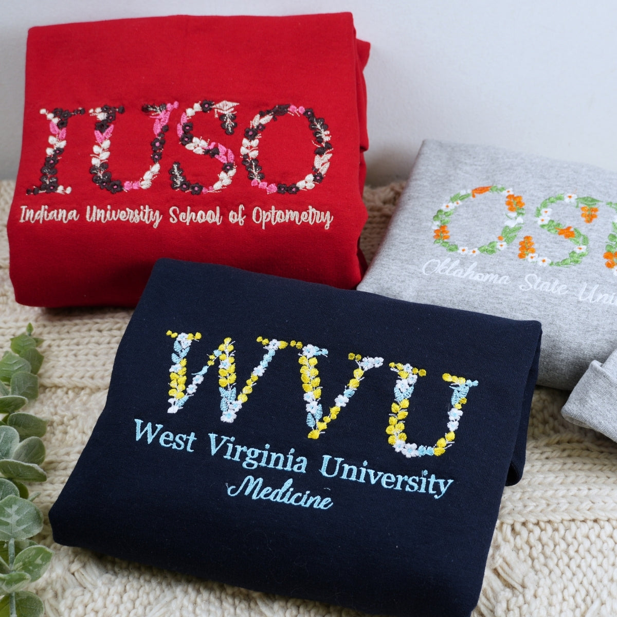 Personalized College Hoodies - Custom Floral Design Embroidered Sweatshirts - Unique Student Apparel