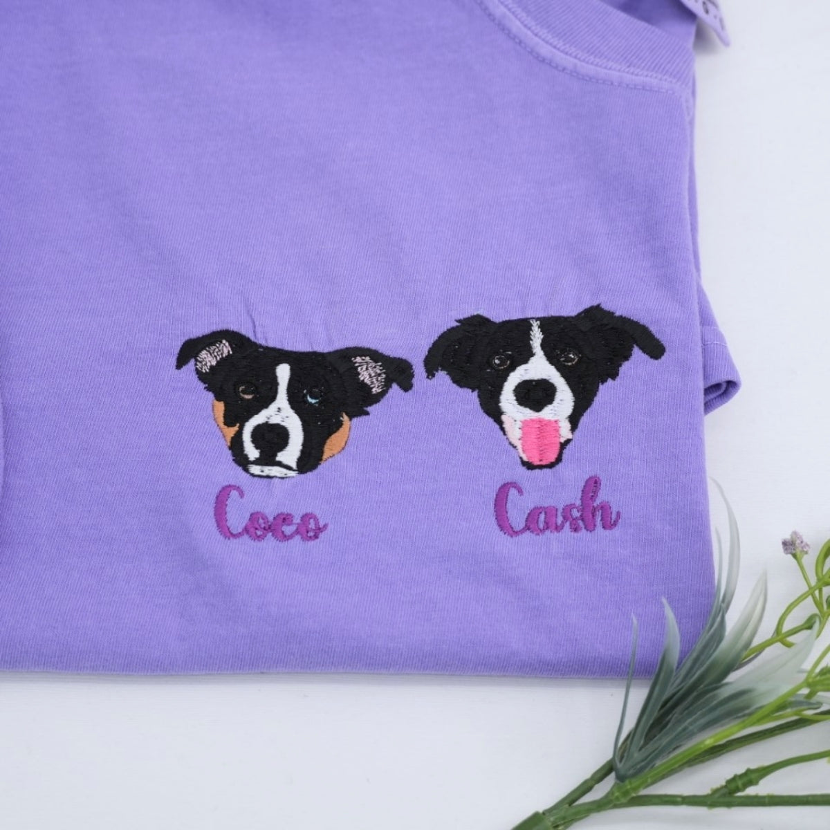Personalized Dog Portrait T-Shirts - Custom Dog Face Embroidered Shirts - Dog Name Gift for Dog Mom Dad - Premium Pet Memorial Apparel