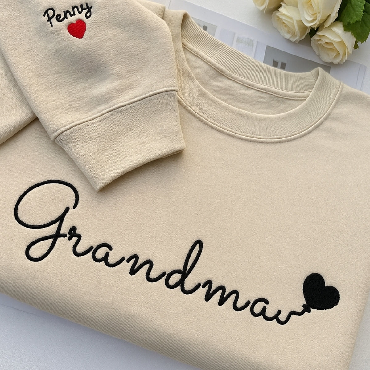 Personalized Grandma Gift - Custom EST Sweatshirt - Grandchildren Names Embroidered