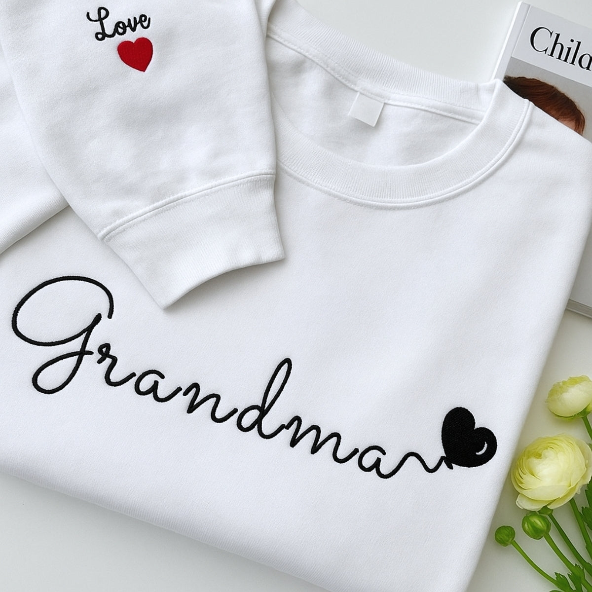 Personalized Grandma Gift - Custom EST Sweatshirt - Grandchildren Names Embroidered