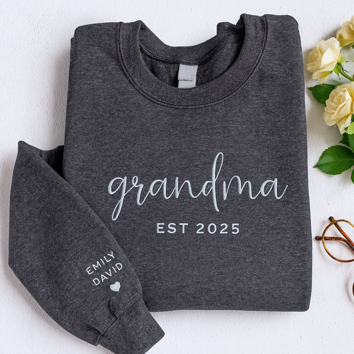 Personalized Grandma Sweatshirt - Custom Grandchildren Names Embroidered - Perfect Grandma Gift