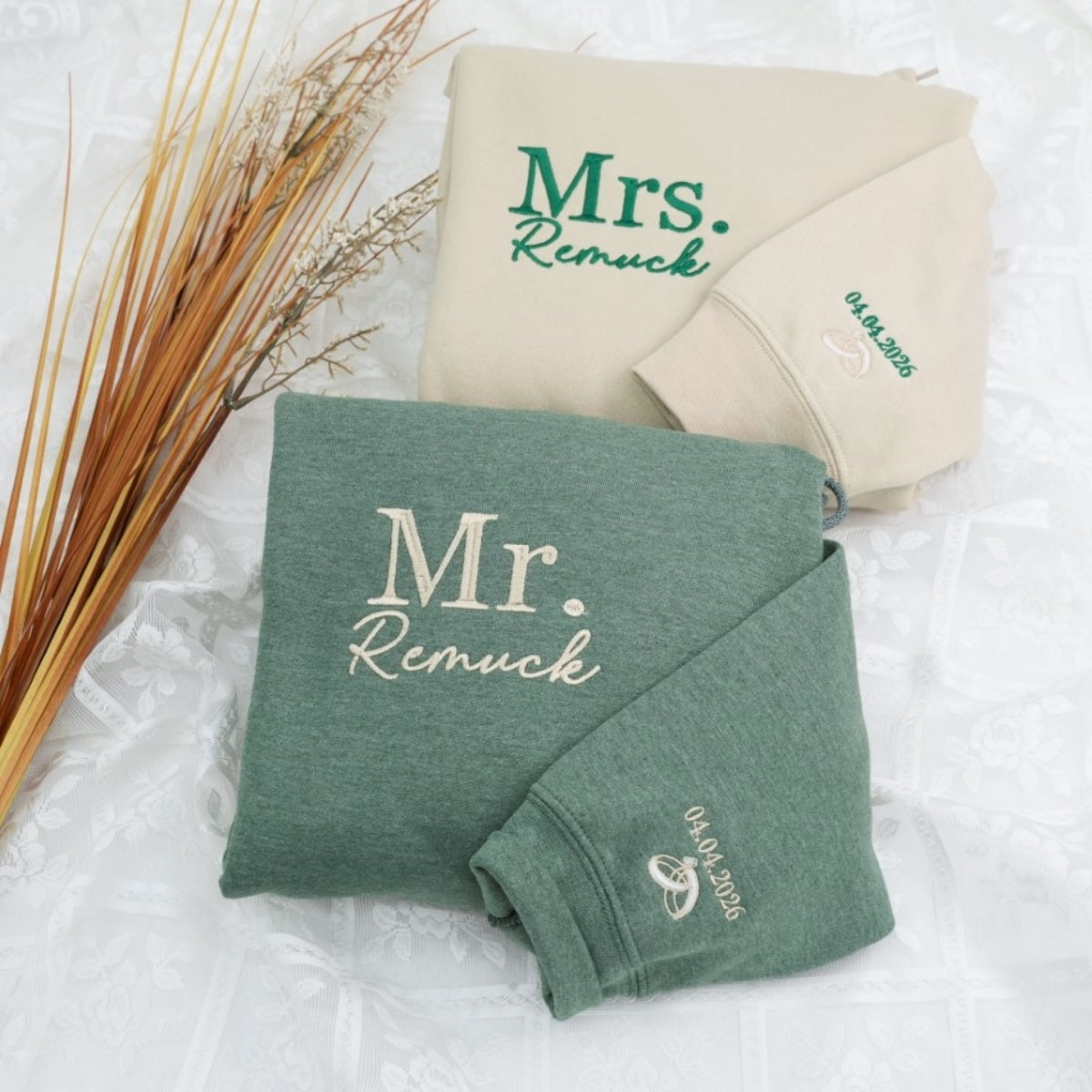 Personalized Mr Mrs Hoodies - Custom Last Name Embroidered Couples - Perfect Wedding Gift