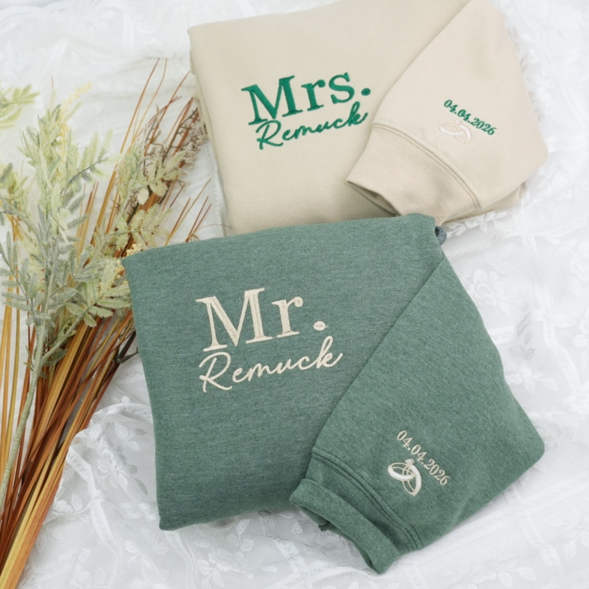 Personalized Mr Mrs Hoodies - Custom Last Name Embroidered Couples - Perfect Wedding Gift