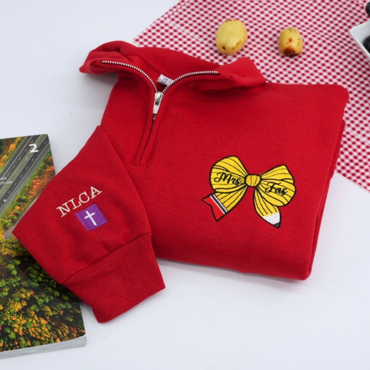 Personalized Mrs Teacher Bow Quarter-Zip - Custom Name Embroidered Education Apparel - Perfect Teacher Gift