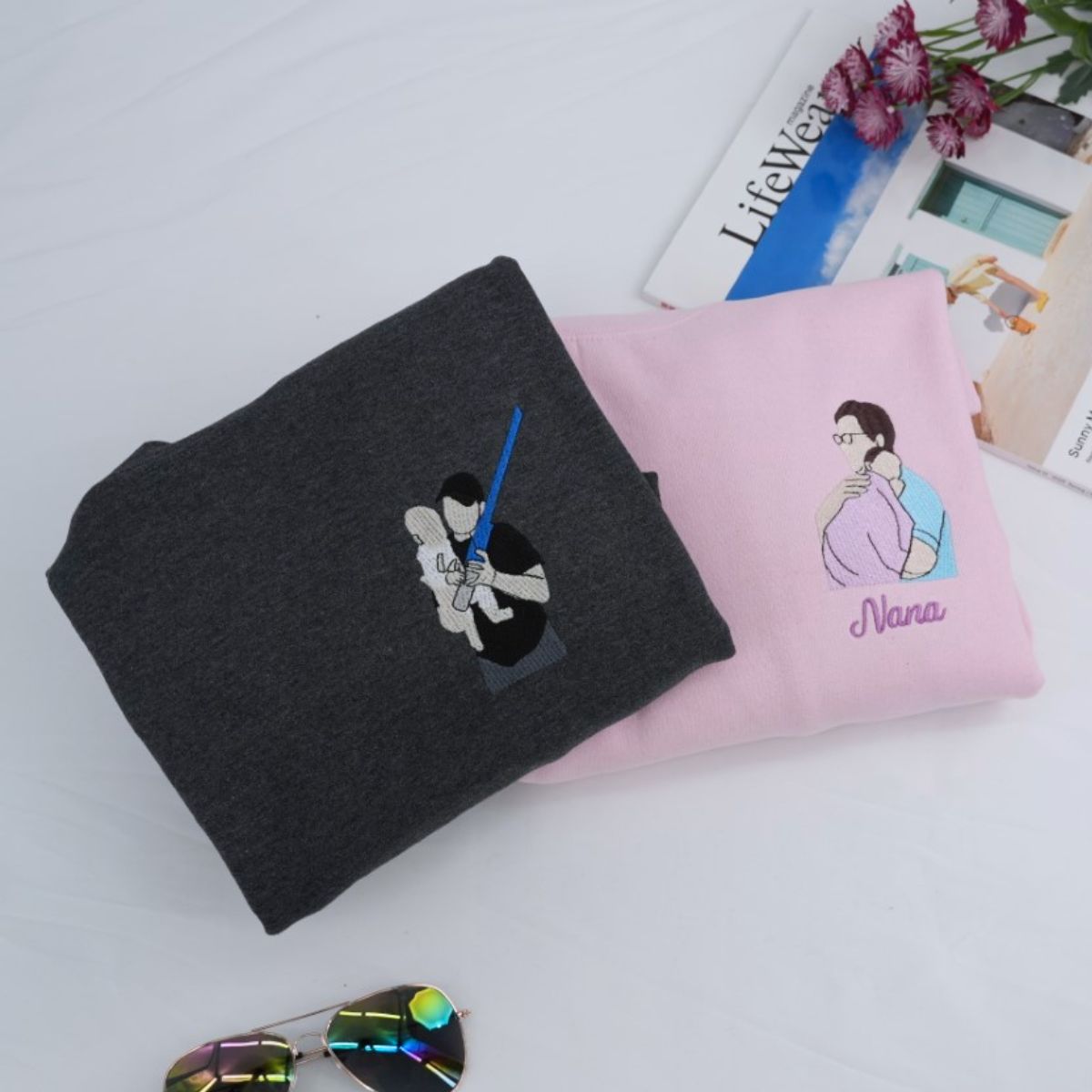 Individuell bestickte Engel- und Dämonenkatze-Kapuzenpullover für Paare