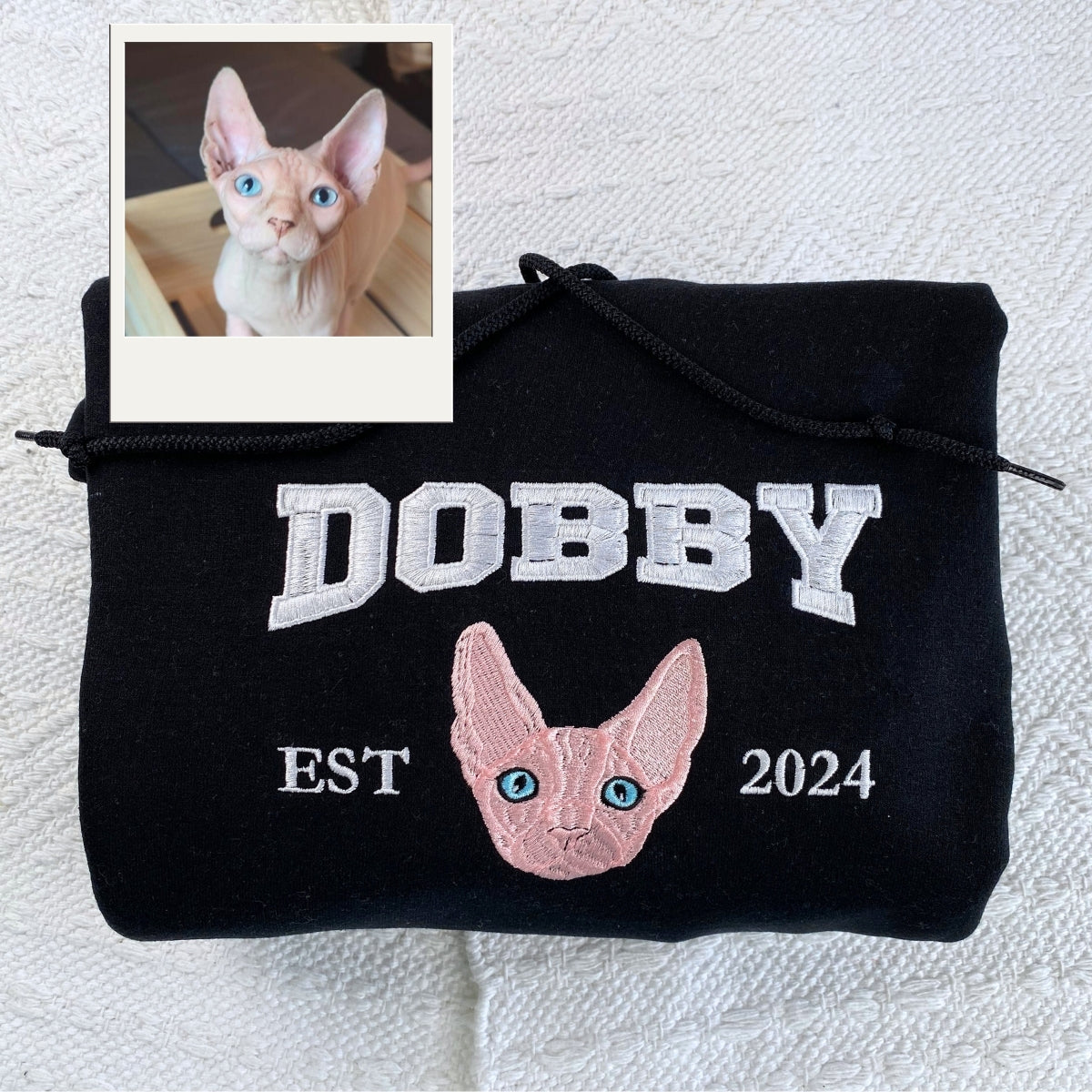 Personalized Pet Varsity Hoodies - Custom Cat Name Embroidery from Photo - Cat Mom Apparel