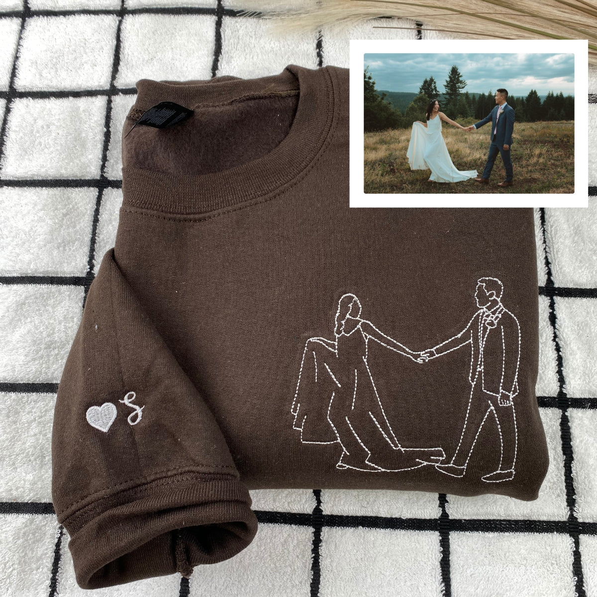 Personalized Picture Outline Embroidered Hoodie Sweatshirt, Portrait Photo Couple Outline Sweatshirt, Custom Line Art Photo Hoodie