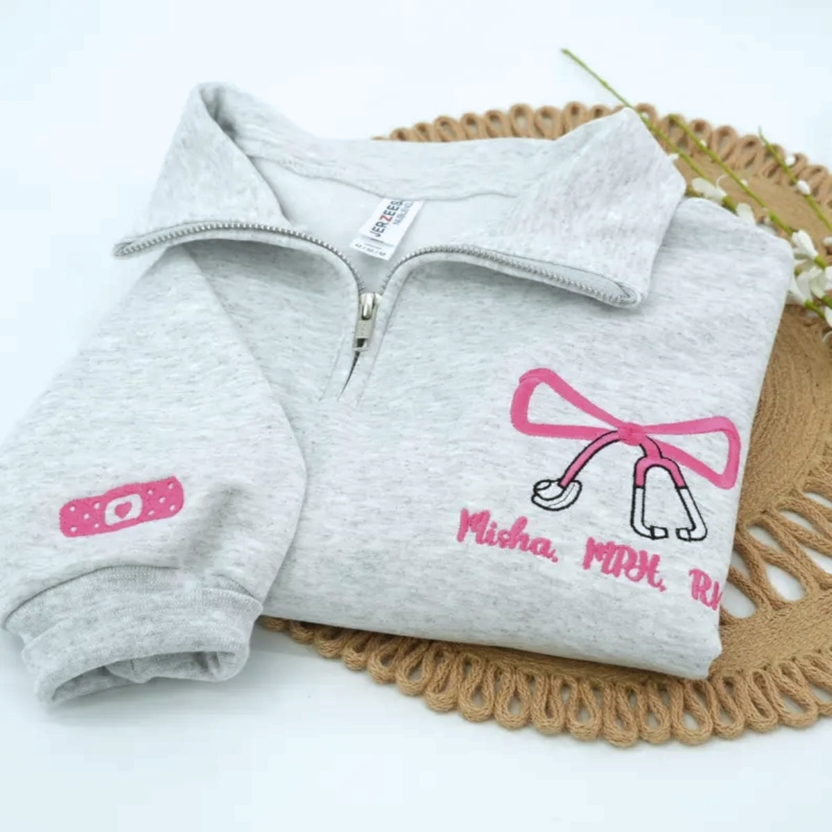 Personalized RN Quarter-Zip - Custom Name Registered Nurse Embroidered Sweatshirt Gift