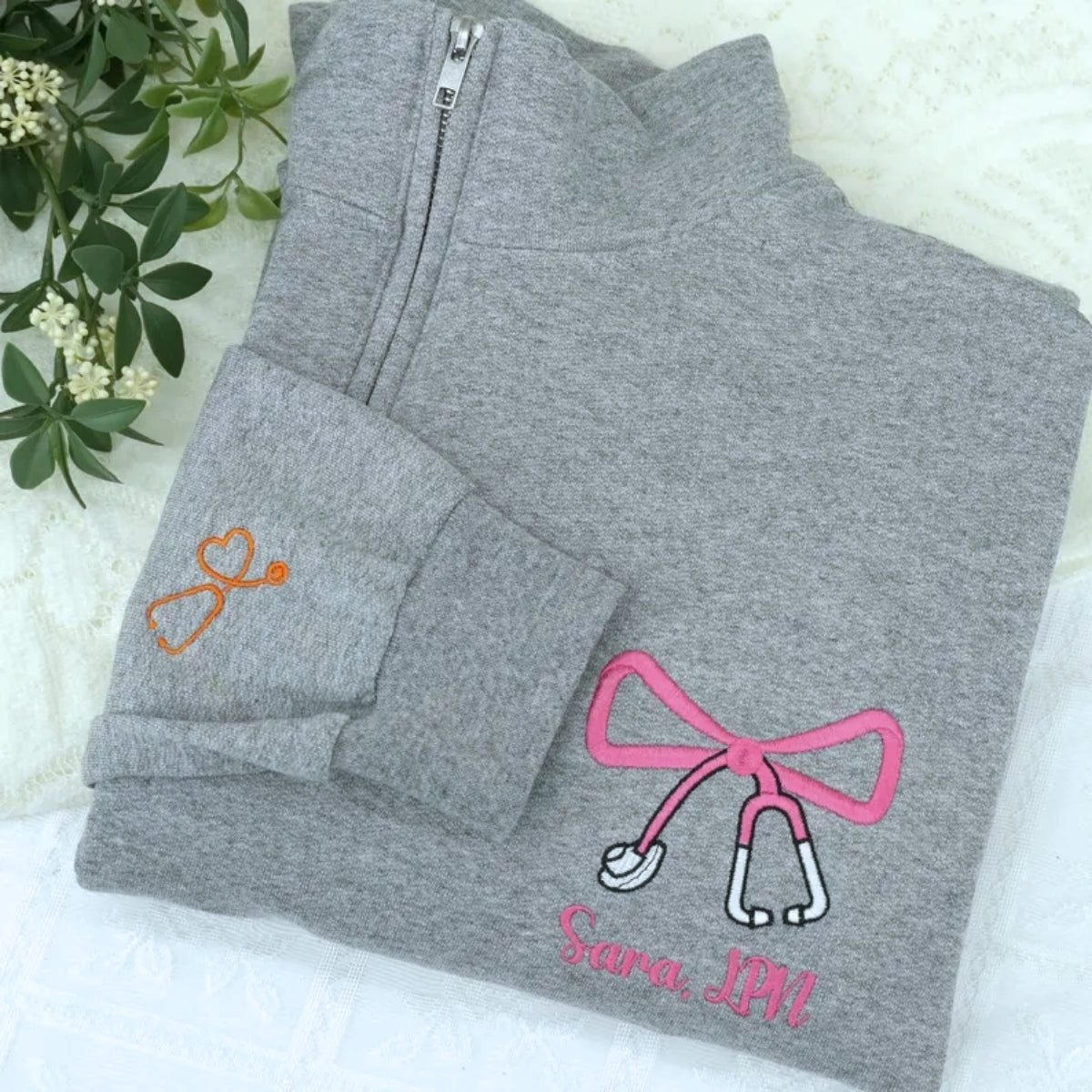 Personalized RN Quarter-Zip - Custom Name Registered Nurse Embroidered Sweatshirt Gift