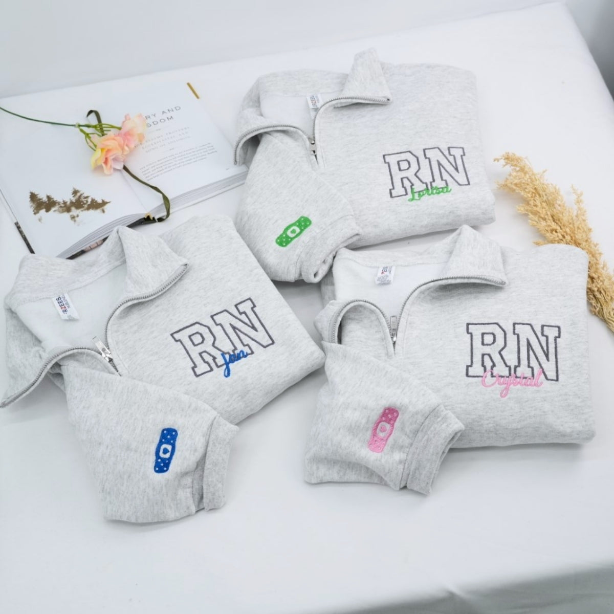 Personalized RN Quarter-Zip Sweatshirts - Custom Nurse Name Embroidered - Perfect Nursing Professional Gift