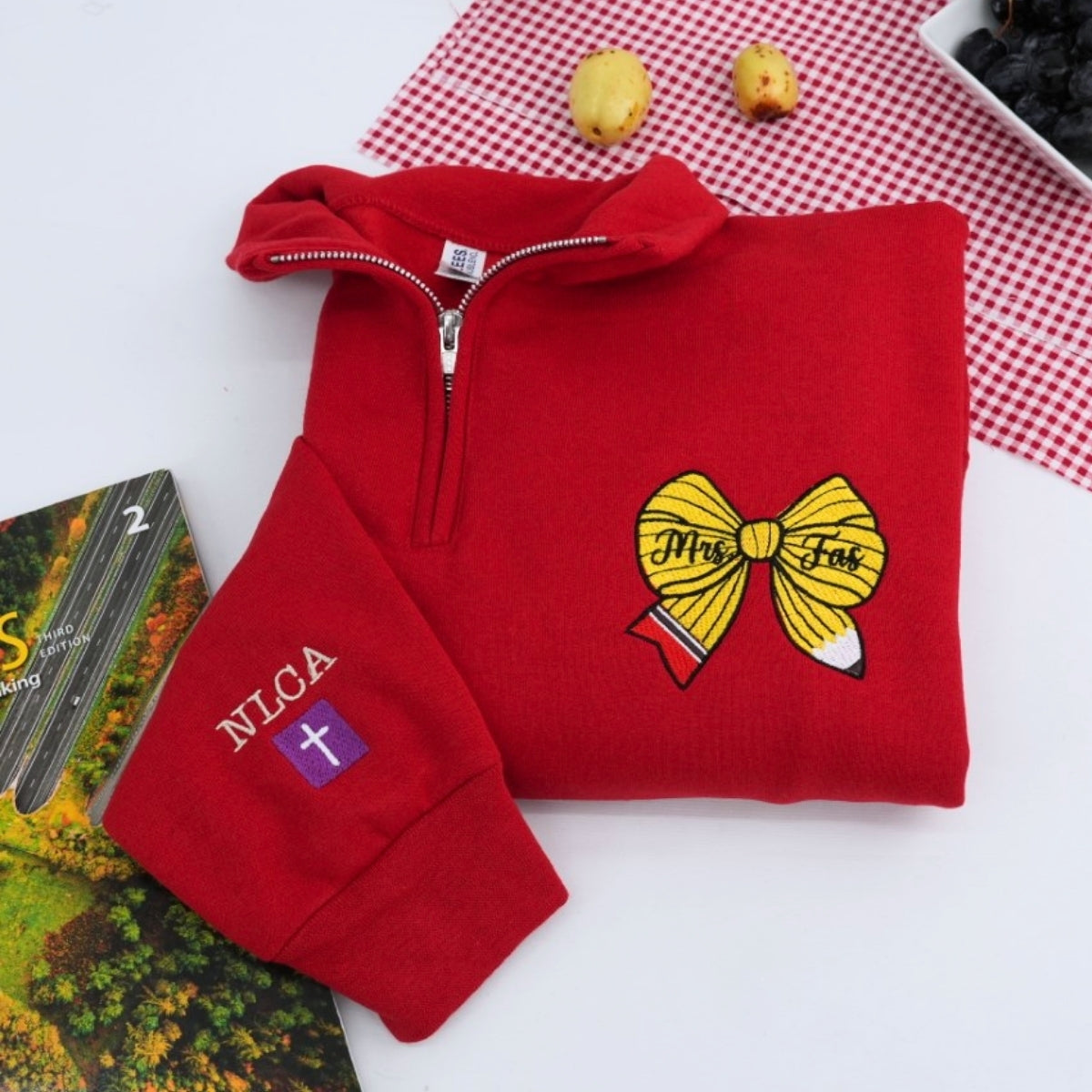 Personalized Teacher Bow Quarter-Zip - Custom Name Embroidered Education Apparel - Perfect Teacher Gift