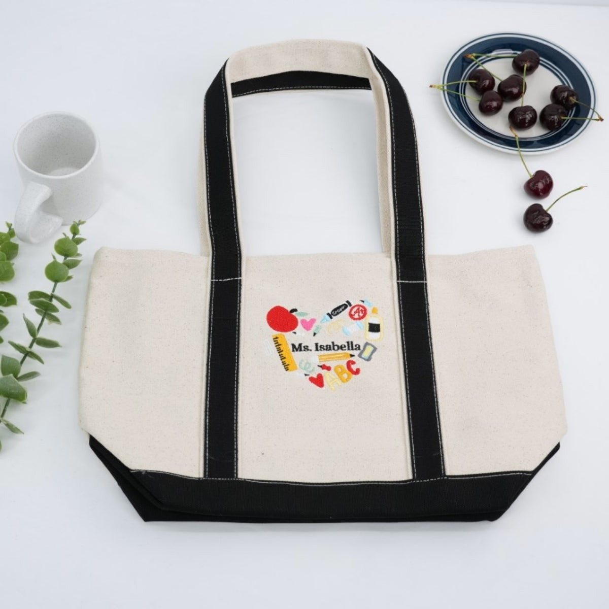 Personalized Teacher Name Tote Bags - Custom Embroidered School Supply Bags - Perfect Teacher Gift