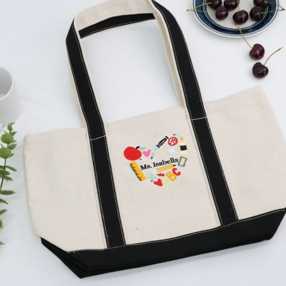 Personalized Teacher Name Tote Bags - Custom Embroidered School Supply Bags - Perfect Teacher Gift