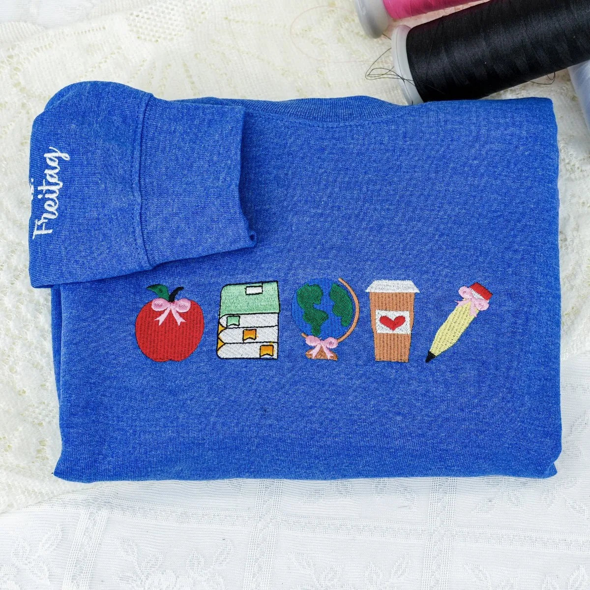 Personalized Teacher Shirt - Embroidered Appreciation Gift Ideas Sweatshirt Hoodie - Educator Icons Design