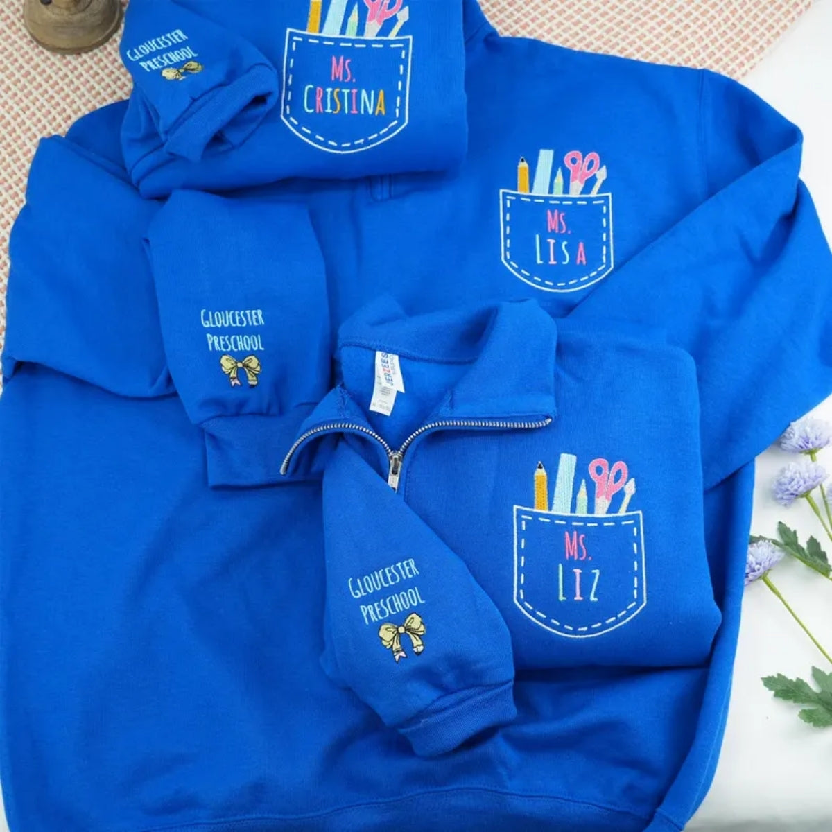 Personalized Teacher Team Zip Up Hoodies - Custom Name Embroidered School Staff Sweatshirts - Bulk Order